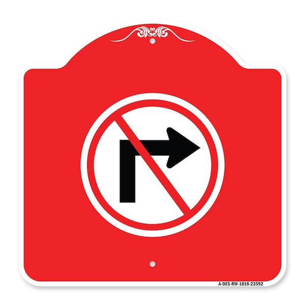 Signmission Designer Series No Right Turn Graphic Only, Red & White Aluminum Sign, 18" x 18", RW-1818-23592 A-DES-RW-1818-23592 - main